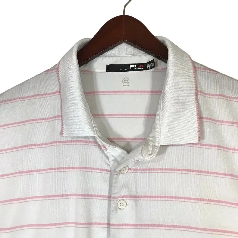 RLX Ralph Lauren Polo Shirt Mens XXL Pink White Striped Logo Short Sleeve 2XL - Picture 2 of 12